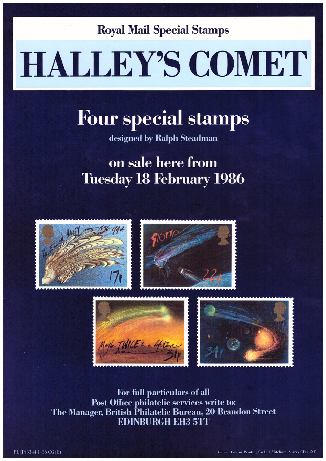 (image for) 1986 Halley's Comet Post Office A4 poster. PL(P)3344 1/86 CG(E).